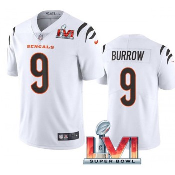 Youth Cincinnati Bengals #9 Joe Burrow 2022 White Super Bowl LVI Vapor Limited Stitched Jersey Youth Cincinnati Bengals #9 Joe Burrow 2022 White Super Bowl LVI Vapor Limited Stitched Jersey
