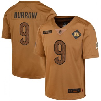 Youth Cincinnati Bengals #9 Joe Burrow 2023 Brown Salute To Service Limited Stitched Football Jersey Youth Cincinnati Bengals #9 Joe Burrow 2023 Brown Salute To Service Limited Stitched Football Jersey