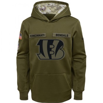Youth Cincinnati Bengals Olive Salute to Service Pullover Performance NFL Hoodie Youth Cincinnati Bengals Olive Salute to Service Pullover Performance NFL Hoodie