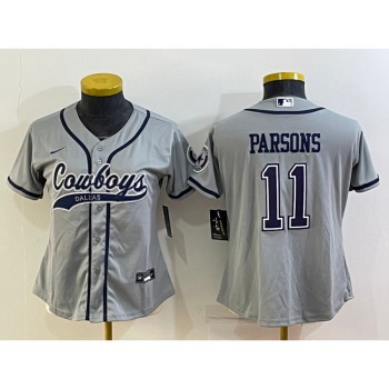 Youth Dallas Cowboys #11 Micah Parsons Grey With Patch Cool Base Stitched Baseball Jersey