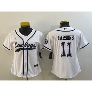 Youth Dallas Cowboys #11 Micah Parsons White With Patch Cool Base Stitched Baseball Jersey Youth Dallas Cowboys #11 Micah Parsons White With Patch Cool Base Stitched Baseball Jersey