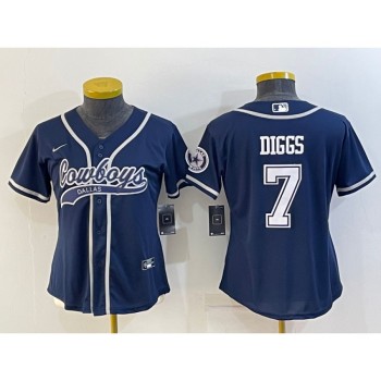 Youth Dallas Cowboys #7 Trevon Diggs Navy With Patch Cool Base Stitched Baseball Jersey