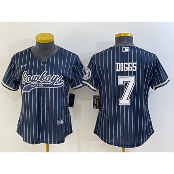 Youth Dallas Cowboys #7 Trevon Diggs Navy With Patch Cool Base Stitched Baseball Jersey