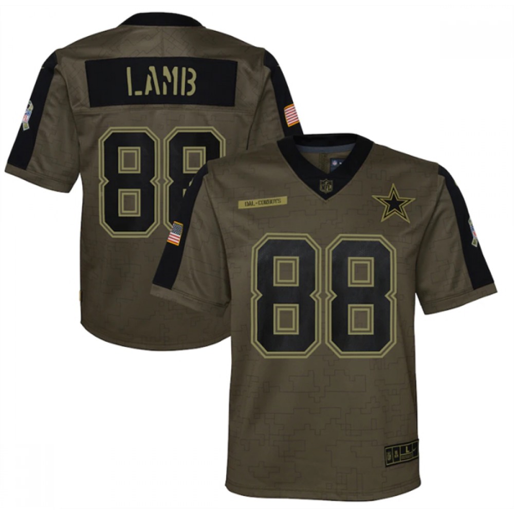 Youth Dallas Cowboys #88 CeeDee Lamb 2021 Olive Salute To Service Limited Stitched Jersey