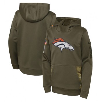 Youth Denver Broncos 2022 Olive Salute to Service Therma Performance Pullover Hoodie Youth Denver Broncos 2022 Olive Salute to Service Therma Performance Pullover Hoodie