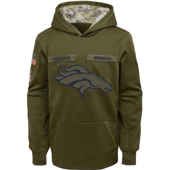 Youth Denver Broncos Olive Salute to Service Pullover Performance NFL Hoodie Youth Denver Broncos Olive Salute to Service Pullover Performance NFL Hoodie