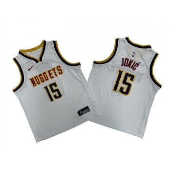 Youth Denver Nuggets #15 Nikola Jokic White Stitched Basketball Jersey