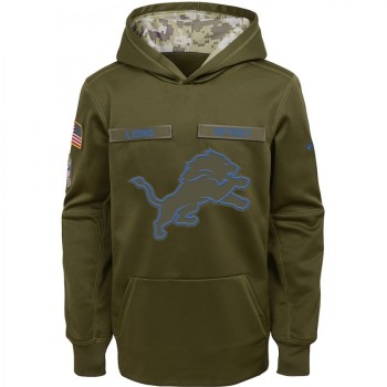 Youth Detroit Lions Olive Salute to Service Pullover Performance NFL Hoodie Youth Detroit Lions Olive Salute to Service Pullover Performance NFL Hoodie