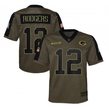 Youth Green Bay Packers #12 Aaron Rodgers 2021 Olive Salute To Service Limited Stitched Jersey Youth Green Bay Packers #12 Aaron Rodgers 2021 Olive Salute To Service Limited Stitched Jersey