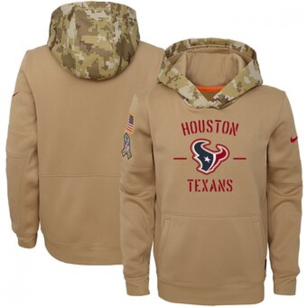 Youth Houston Texans Khaki 2019 Salute to Service Therma Pullover Hoodie