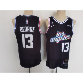 Youth Los Angeles Clippers #13 Paul George 2022/23 Black With No.6 Patch City Edition Stitched Basketball Jersey