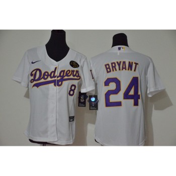 Youth Los Angeles Dodgers Front #8 Back #24 Kobe Bryant White With KB Patch Cool Base Stitched MLB Jersey