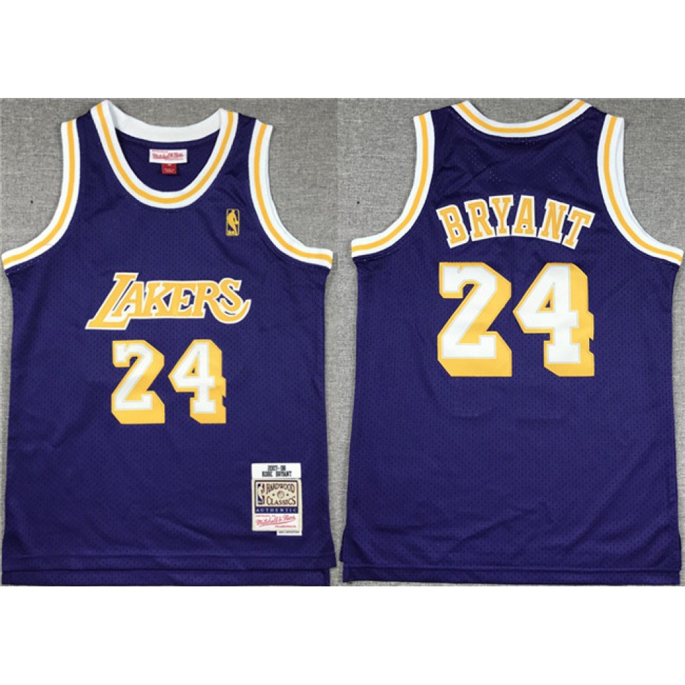 Youth Los Angeles Lakers #24 Kobe Bryant Purple 07-08 Stitched Basketball Jersey