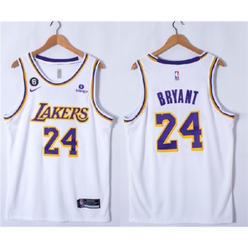 Youth Los Angeles Lakers #24 Kobe Bryant White NO.6 Patch Stitched Basketball Jersey Youth Los Angeles Lakers #24 Kobe Bryant White NO.6 Patch Stitched Basketball Jersey