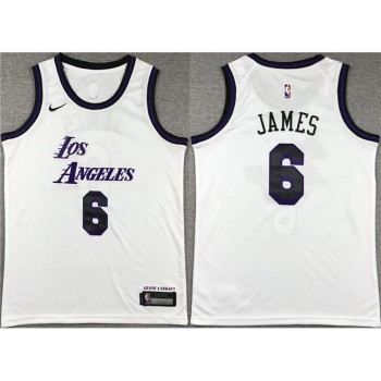 Youth Los Angeles Lakers #6 LeBron James White Stitched Basketball Jersey Youth Los Angeles Lakers #6 LeBron James White Stitched Basketball Jersey