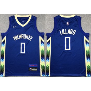 Youth Milwaukee Bucks #0 Damian Lillard Blue City Edition Stitched Basketball Jersey Youth Milwaukee Bucks #0 Damian Lillard Blue City Edition Stitched Basketball Jersey