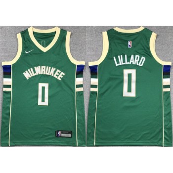 Youth Milwaukee Bucks #0 Damian Lillard Green Stitched Basketball Jersey Youth Milwaukee Bucks #0 Damian Lillard Green Stitched Basketball Jersey