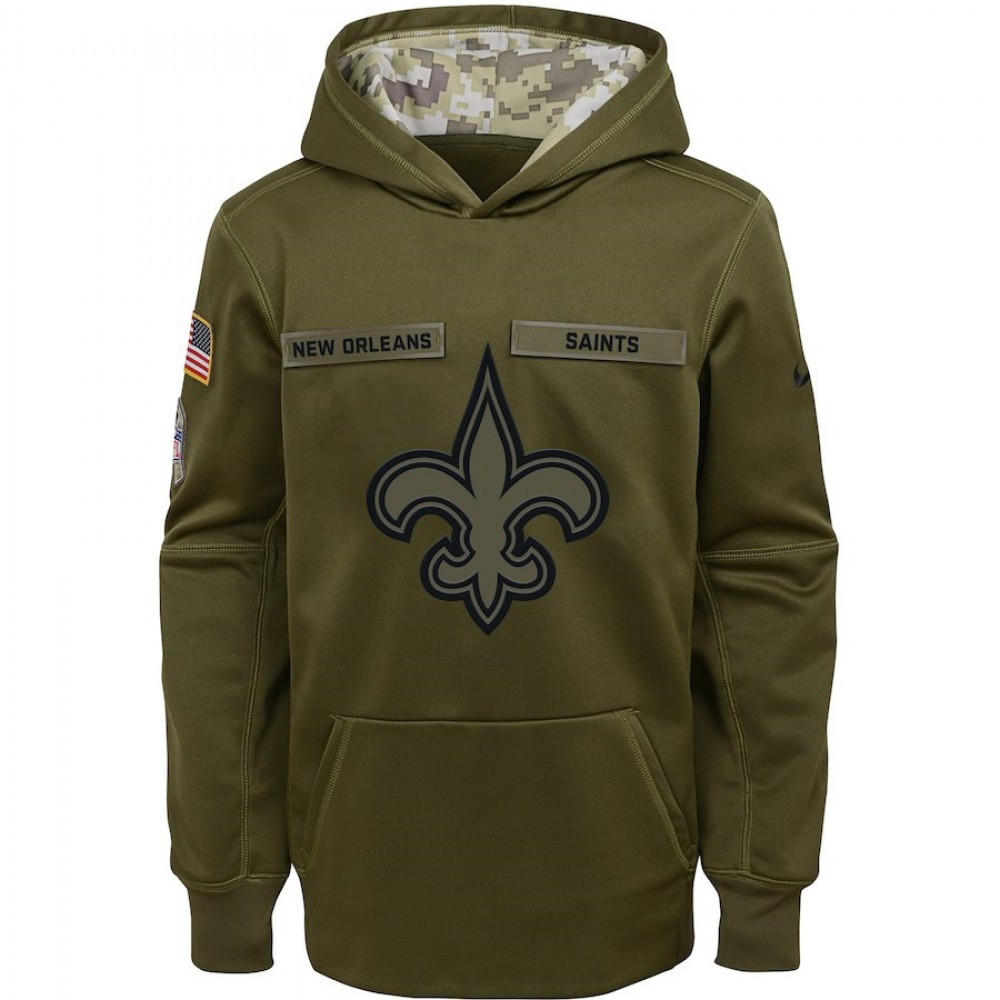 Youth New Orleans Saints Olive Salute to Service Pullover Performance NFL Hoodie