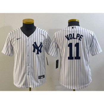 Youth New York Yankees #11 Anthony Volpe White Cool Base Stitched Baseball Jersey Youth New York Yankees #11 Anthony Volpe White Cool Base Stitched Baseball Jersey