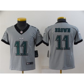 Youth Philadelphia Eagles #11 A. J. Brown Grey Inverted Legend Stitched Football Jersey Youth Philadelphia Eagles #11 A. J. Brown Grey Inverted Legend Stitched Football Jersey