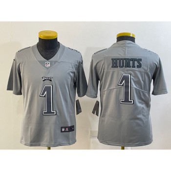 Youth Philadelphia Eagles #1 Jalen Hurts Gray Atmosphere Fashion Stitched Football Jersey Youth Philadelphia Eagles #1 Jalen Hurts Gray Atmosphere Fashion Stitched Football Jersey