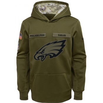 Youth Philadelphia Eagles Olive Salute to Service Pullover Performance NFL Hoodie Youth Philadelphia Eagles Olive Salute to Service Pullover Performance NFL Hoodie