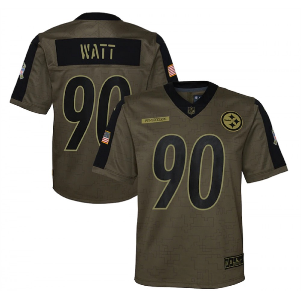 Youth Pittsburgh Steelers #90 T.J. Watt 2021 Olive Salute To Service Limited Stitched Jersey