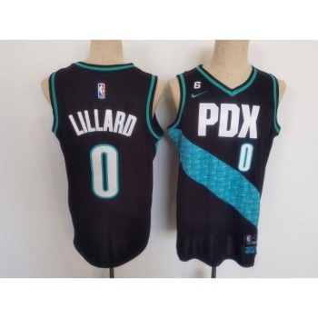 Youth Portland Trail Blazers #0 Damian Lillard 2022-23 Black With No.6 Patch City Edition Stitched Basketball Jersey Youth Portland Trail Blazers #0 Damian Lillard 2022-23 Black With No.6 Patch City Edition Stitched Basketball Jersey