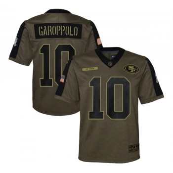 Youth San Francisco 49ers #10 Jimmy Garoppolo 2021 Olive Salute To Service Limited Stitched Jersey Youth San Francisco 49ers #10 Jimmy Garoppolo 2021 Olive Salute To Service Limited Stitched Jersey