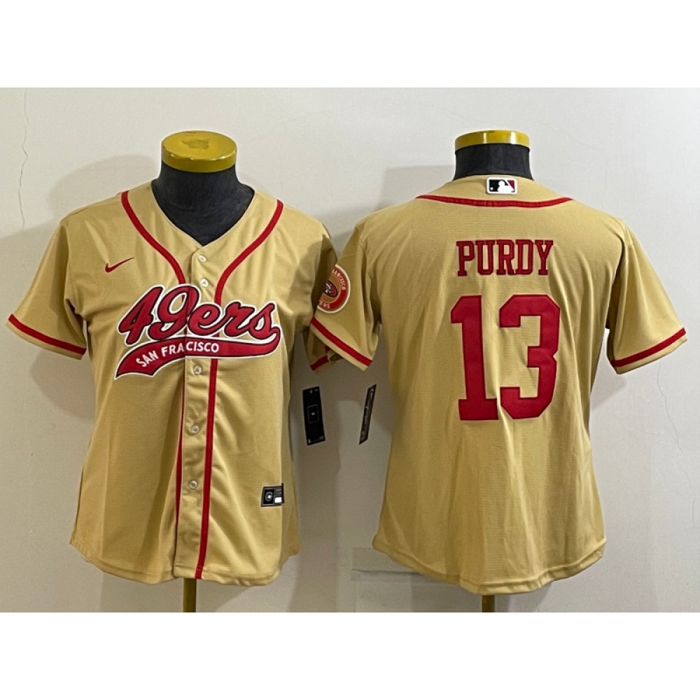 Youth San Francisco 49ers #13 Brock Purdy Gold With Patch Cool Base Stitched Baseball Jersey