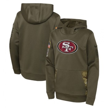 Youth San Francisco 49ers 2022 Olive Salute to Service Therma Performance Pullover Hoodie Youth San Francisco 49ers 2022 Olive Salute to Service Therma Performance Pullover Hoodie