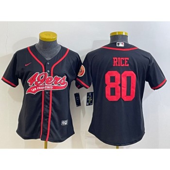 Youth San Francisco 49ers #80 Jerry Rice Black With Patch Cool Base Stitched Baseball Jersey Youth San Francisco 49ers #80 Jerry Rice Black With Patch Cool Base Stitched Baseball Jersey