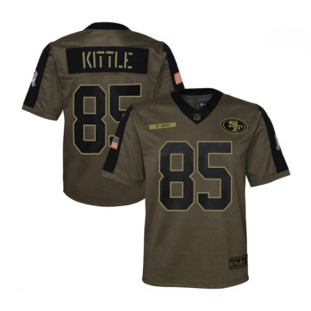 Youth San Francisco 49ers #85 George Kittle 2021 Olive Salute To Service Limited Stitched Jersey Youth San Francisco 49ers #85 George Kittle 2021 Olive Salute To Service Limited Stitched Jersey