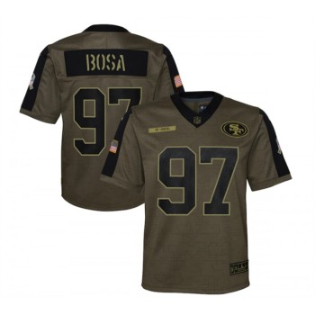 Youth San Francisco 49ers #97 Nick Bosa 2021 Olive Salute To Service Limited Stitched Jersey Youth San Francisco 49ers #97 Nick Bosa 2021 Olive Salute To Service Limited Stitched Jersey