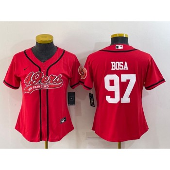 Youth San Francisco 49ers #97 Nick Bosa Red With Patch Cool Base Stitched Baseball Jersey Youth San Francisco 49ers #97 Nick Bosa Red With Patch Cool Base Stitched Baseball Jersey