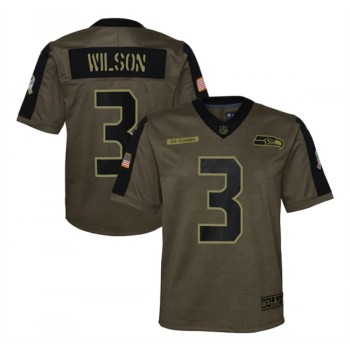 Youth Seattle Seahawks #3 Russell Wilson 2021 Olive Salute To Service Limited Stitched Jersey Youth Seattle Seahawks #3 Russell Wilson 2021 Olive Salute To Service Limited Stitched Jersey