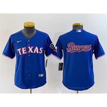 Youth Texas Rangers Royal Team Big Logo With Patch Stitched Baseball Jersey
