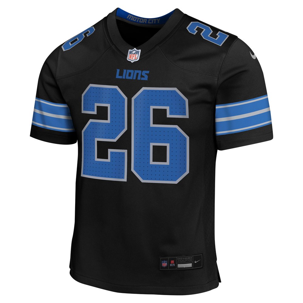 Youth Detroit Lions #26 Jahmyr Gibbs Black Alternate Player Game Jersey Youth Detroit Lions #26 Jahmyr Gibbs Black Alternate Player Game Jersey