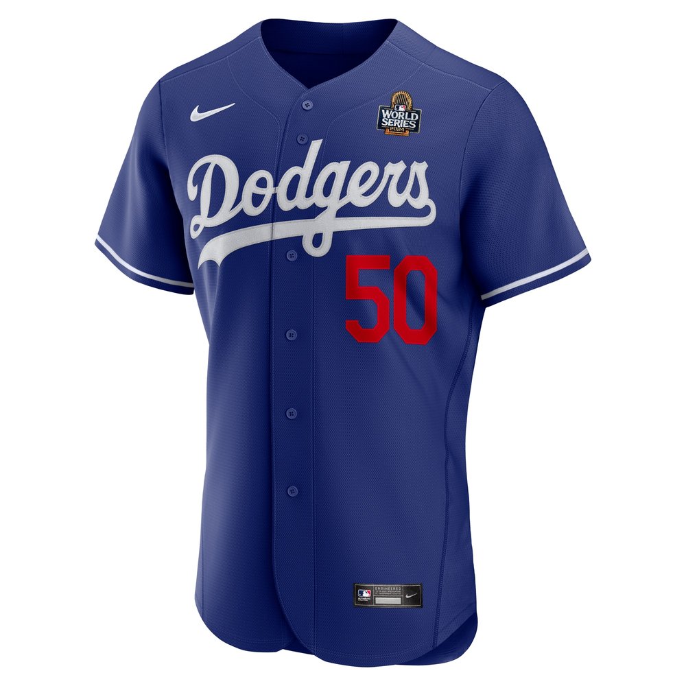 Men's Los Angeles Dodgers #50 Mookie Betts Royal 2024 World Series Alternate Authentic Player Jersey