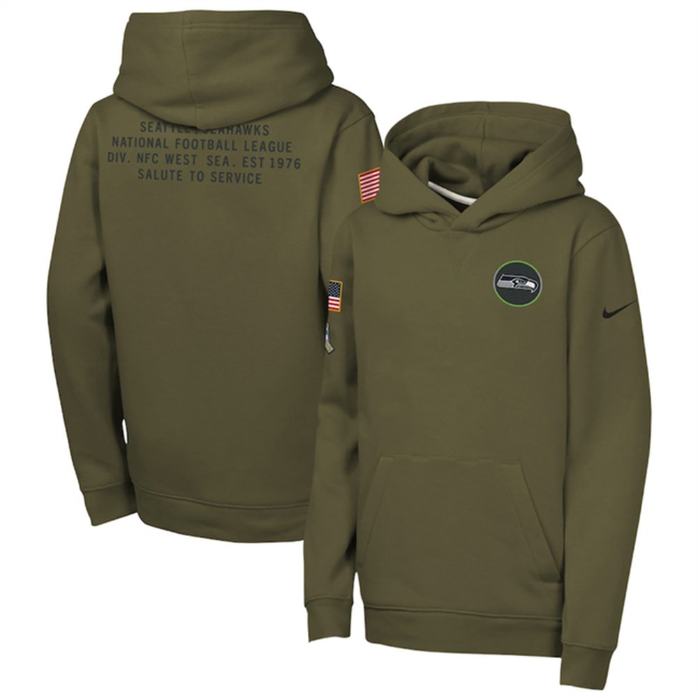 Youth Seattle Seahawks Olive 2025 Salute to Service Club Fleece Hoodie Youth Seattle Seahawks Olive 2025 Salute to Service Club Fleece Hoodie