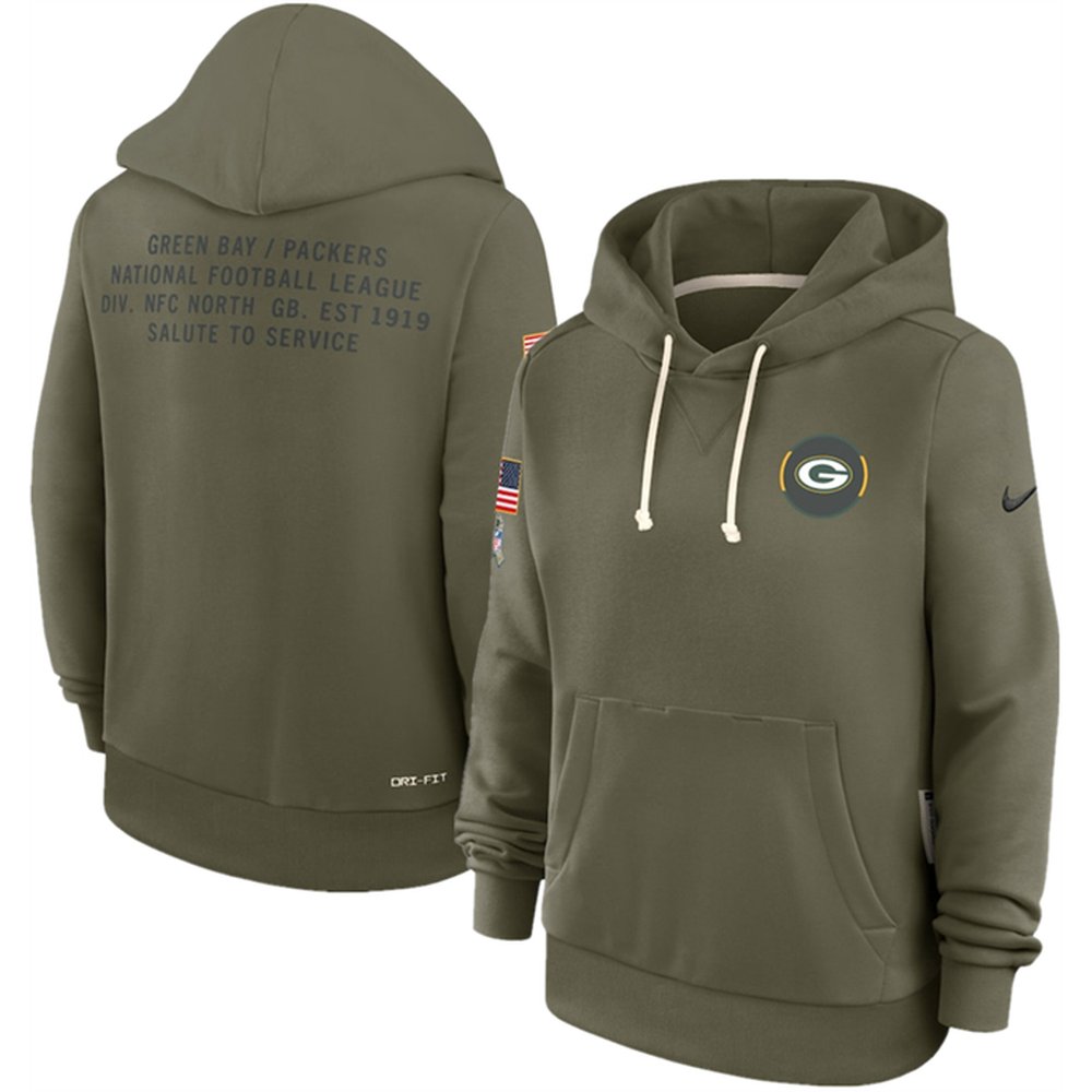 Women's Green Bay Packers Olive 2025 Salute to Service Sideline Standard Issue Dri-FIT Hoodie(Run Small) Women's Green Bay Packers Olive 2025 Salute to Service Sideline Standard Issue Dri-FIT Hoodie(Run Small)