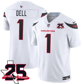 Men's Houston Texans #1 Tank Dell White 2026 25th Anniversary Patch Vapor F.U.S.E. Limited Jersey