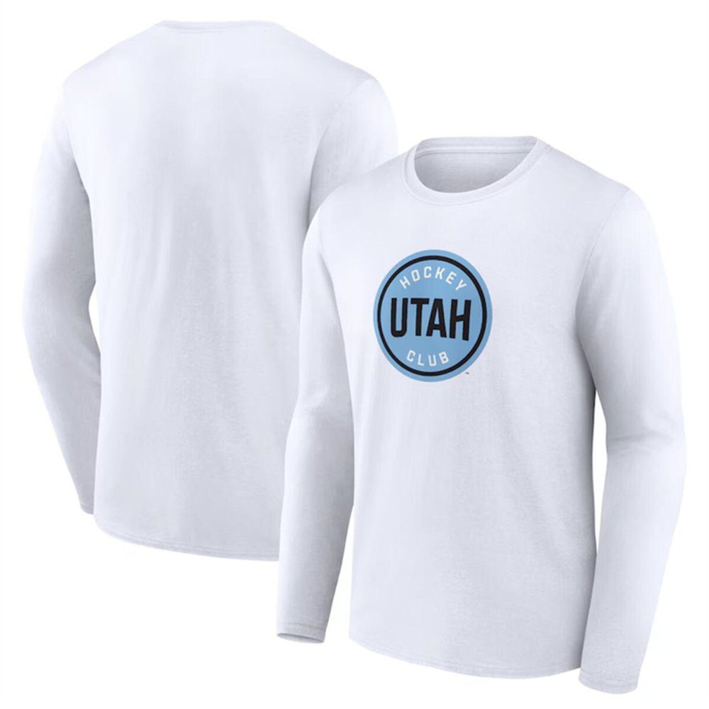 Men's Utah Mammoth White Draft Logo Long Sleeve T-Shirt