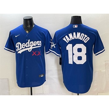 Men's Los Angeles Dodgers x KAWS #18 Yoshinobu Yamamoto Royal Vapor Premier Limited Baseball Jersey