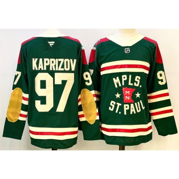 Men's Minnesota Wild #97 Kirill Kaprizov Green 2024-25 Stitched Hockey Premium Jersey