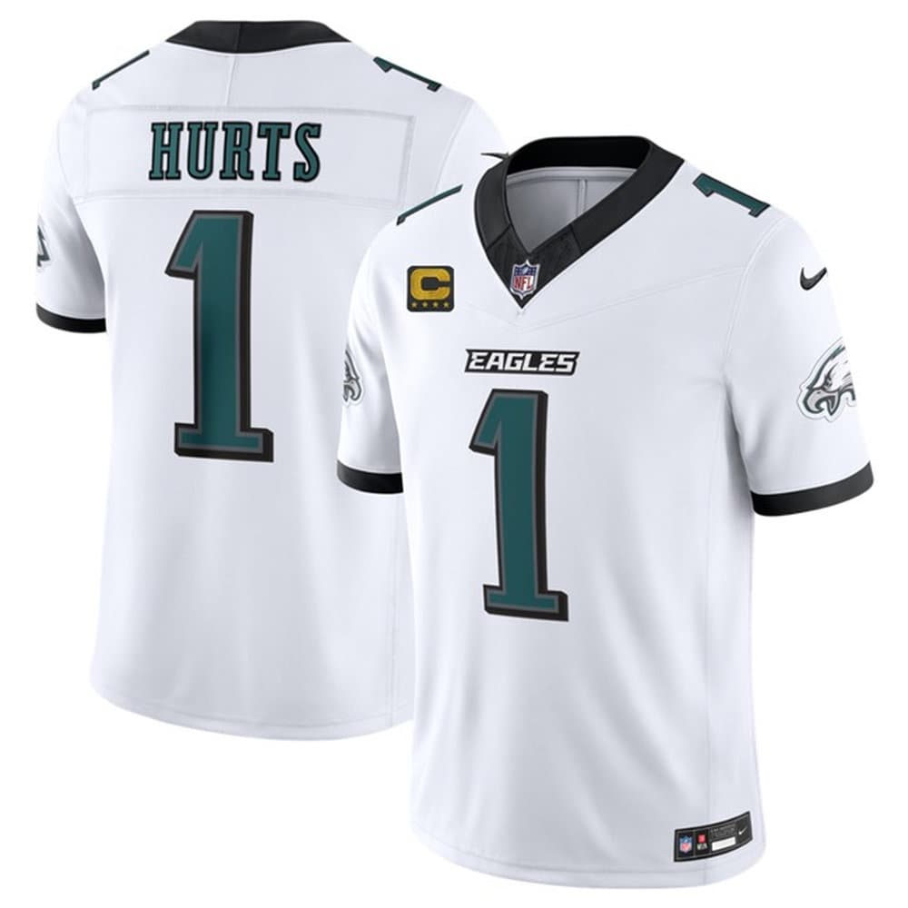 Men's Philadelphia Eagles #1 Jalen Hurts White 2026 4-Star C Patch Vapor F.U.S.E. Untouchable Limited Jersey