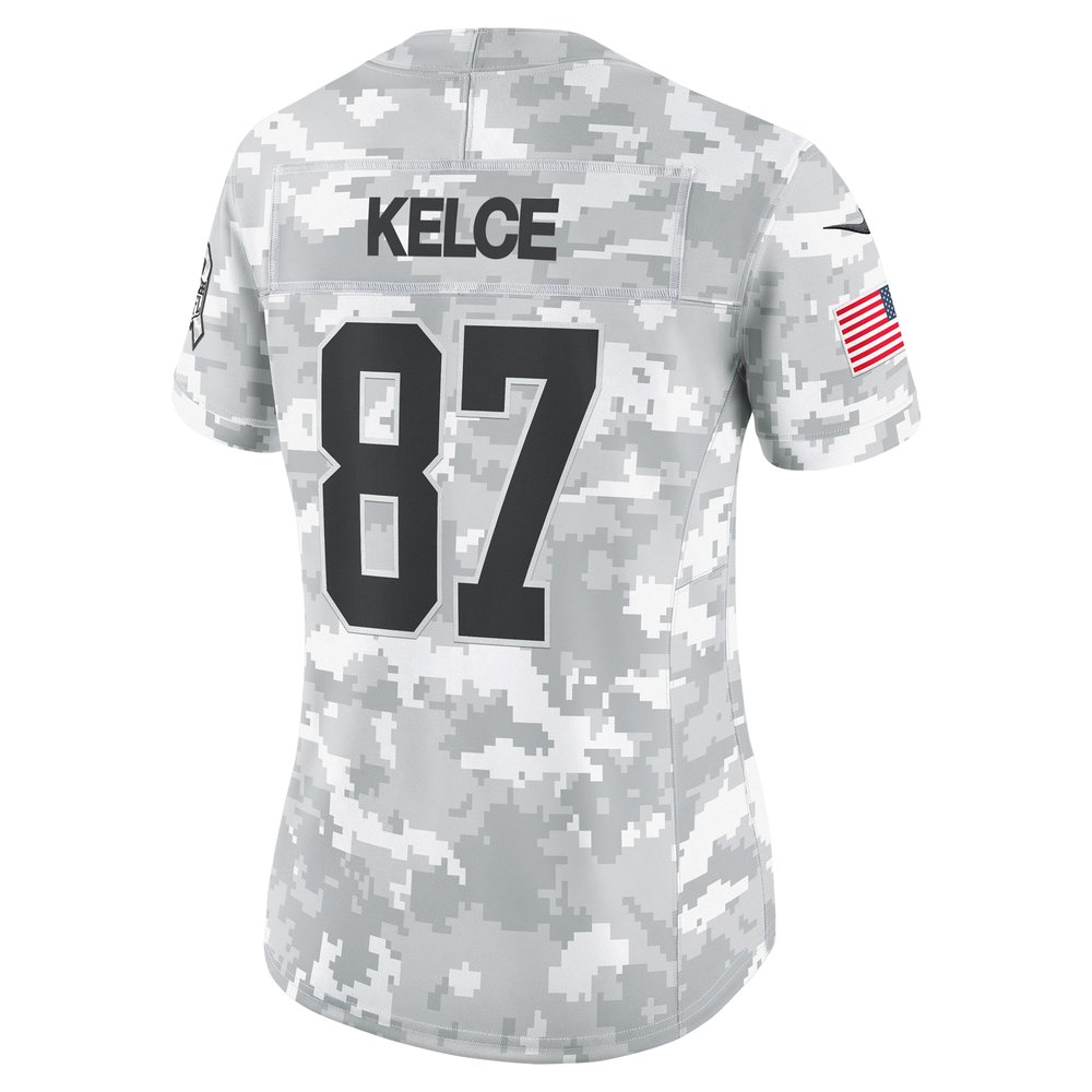 Women's Kansas City Chiefs #87 Travis Kelce Arctic Camo 2024 Salute to Service Limited Jersey