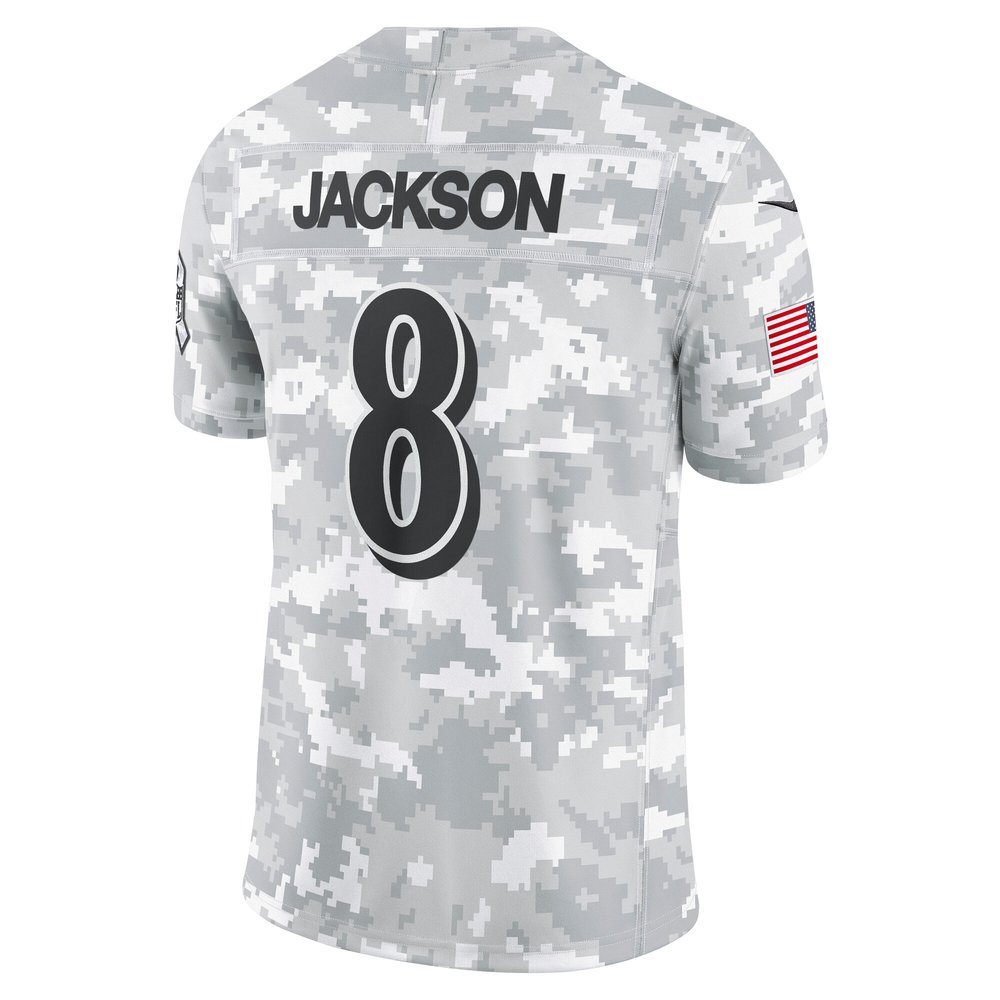 Men's Baltimore Ravens Lamar Jackson Arctic Camo 2024 Salute to Service Limited Jersey