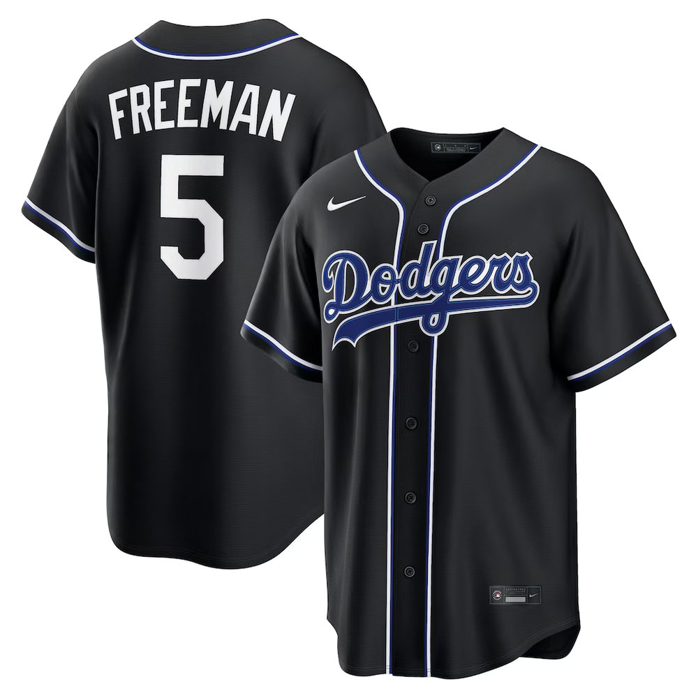 Youth Los Angeles Dodgers #5 Freddie Freeman Fashion Replica Black Out Jersey