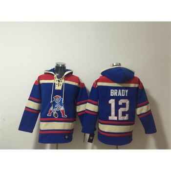 Men's New England Patriots #12 Tom Brady Blue Ageless Must-Have Lace-Up Pullover Hoodie